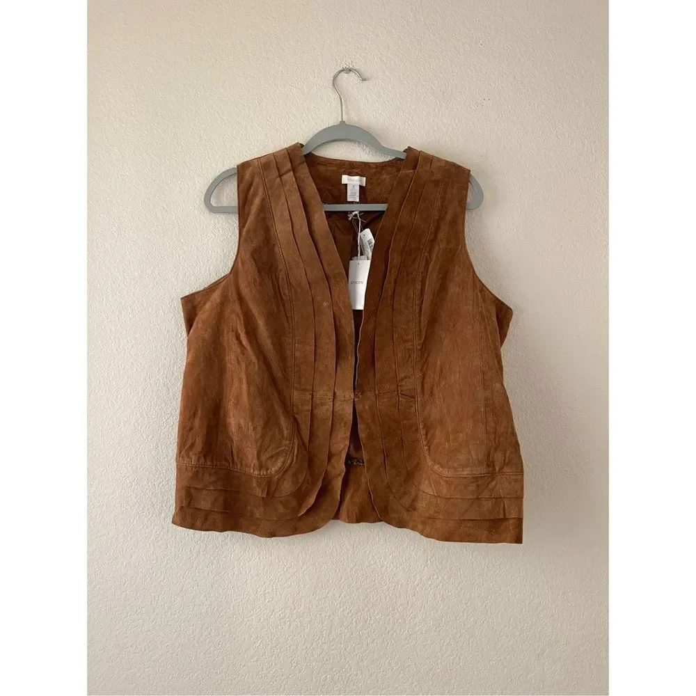 NWT Chicos 100% leather ruffle vest‎ size xl